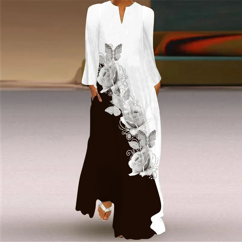 Elegant Women's Long Sleeved Dresses 2025 Spring/Summer New V-neck S-5XL