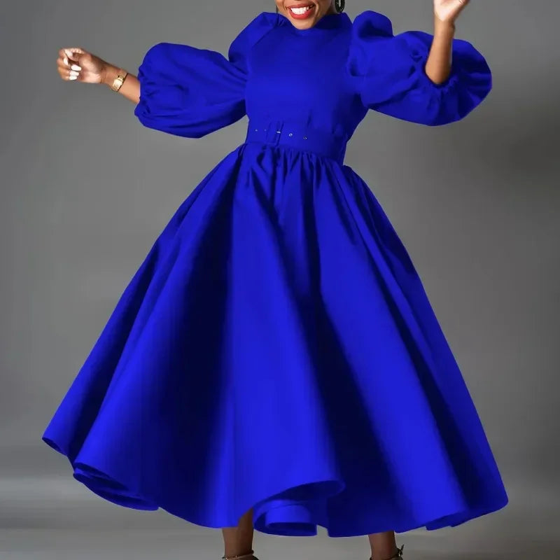 African Dresses For Women Summer Autumn Africa Clothing Wrist Sleeve Sexy O-Neck Perspective Dress Office Lady Party And Belt