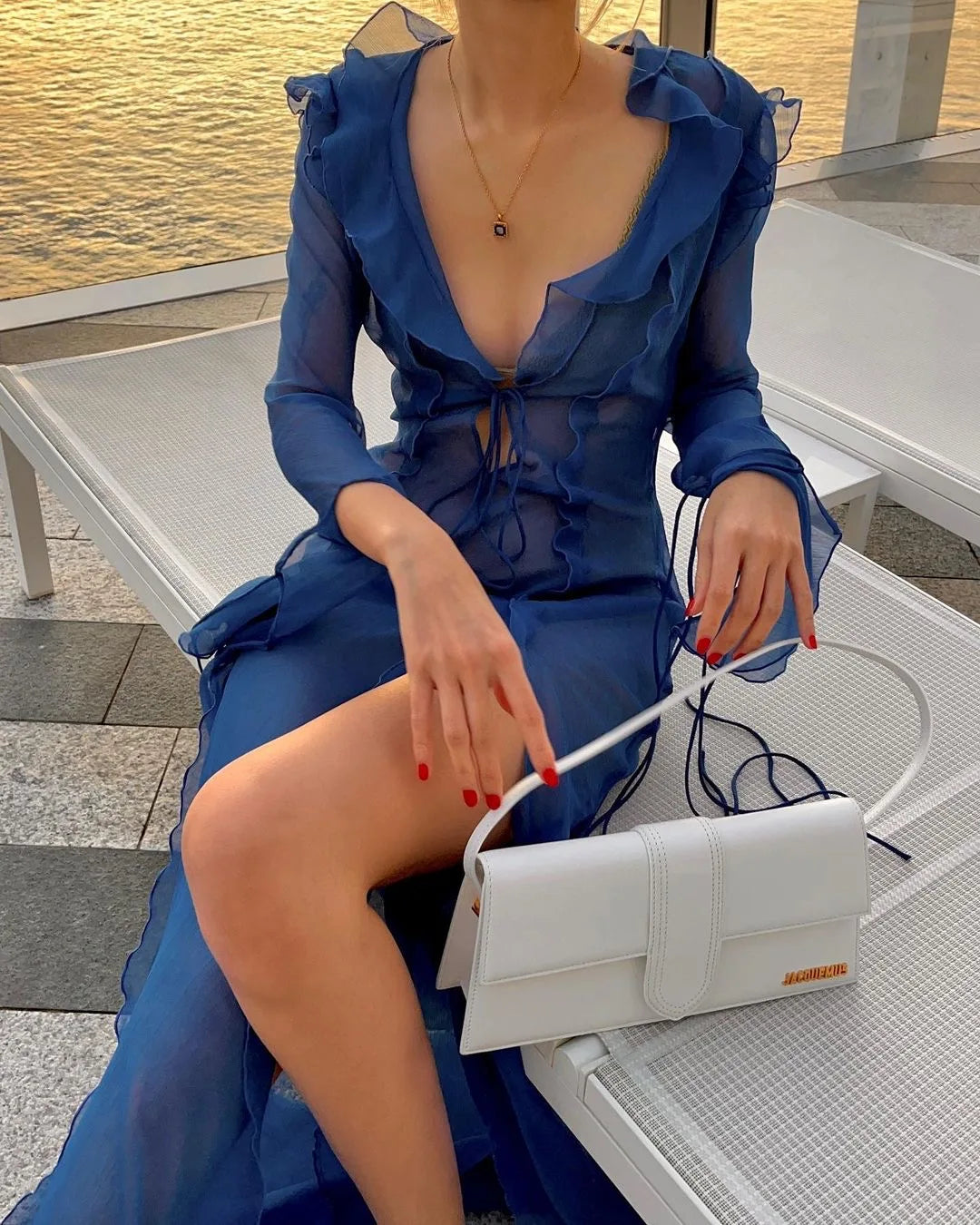 New Fashion Women Long Dress Long Sleeve Beach Swimwear Cover-Ups S M L