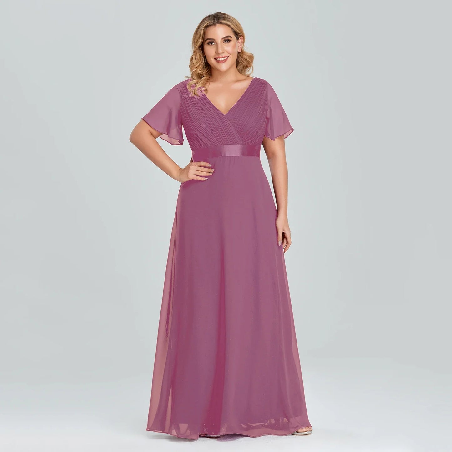 Prom Dresses Plus Size Evening Dresses Long Elegant A Line V Neck Ruffles Chiffon Formal Wedding Party Dress Robe De Soiree