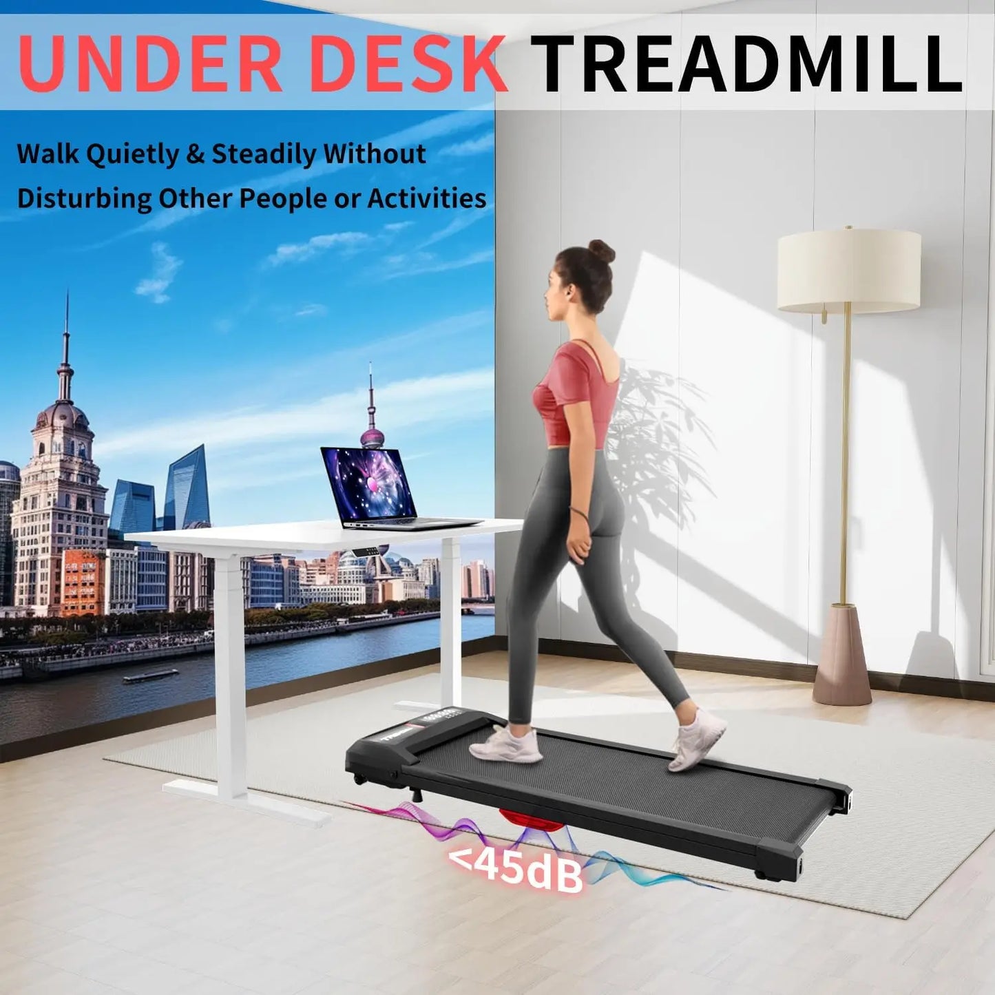 0.6-3.8 MPH Speed, 2.5HP Under Desk Treadmill with Remote Control, Compact Design, LED Display, 300 lbs Max Weight Capacity