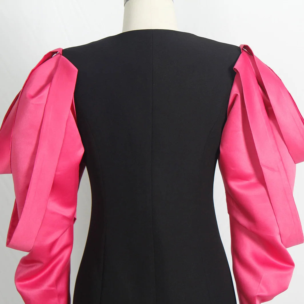 Evening Dresses Pink Street Wear Women Mini Sexy Club Wear Notched Collar Long Sleeve V Neck