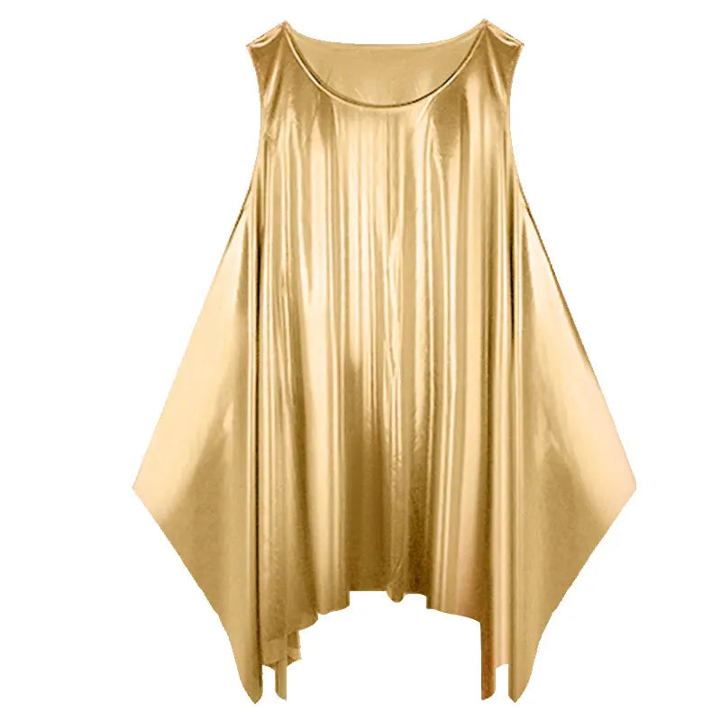 Women's Round Neck Metallic Style Praise Dance Vest Worship Tank Pullover with Shiny Top and Loose Hem Praise Dance Vest
