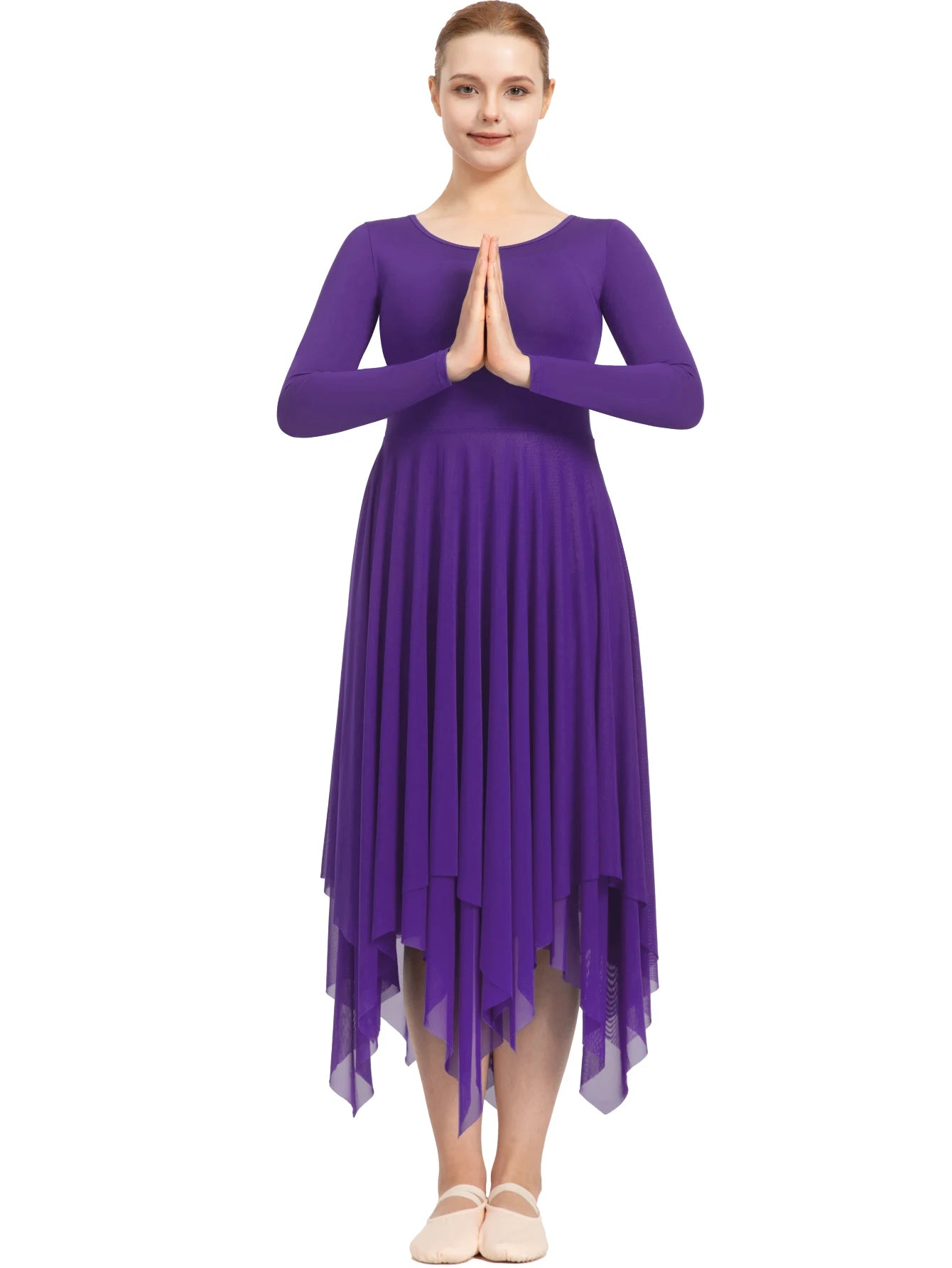 Newest Praise Dance For Women Ballet Costume Dress Long Sleeve ,Double Layered Irregular Skirt,No Crotch And Lining