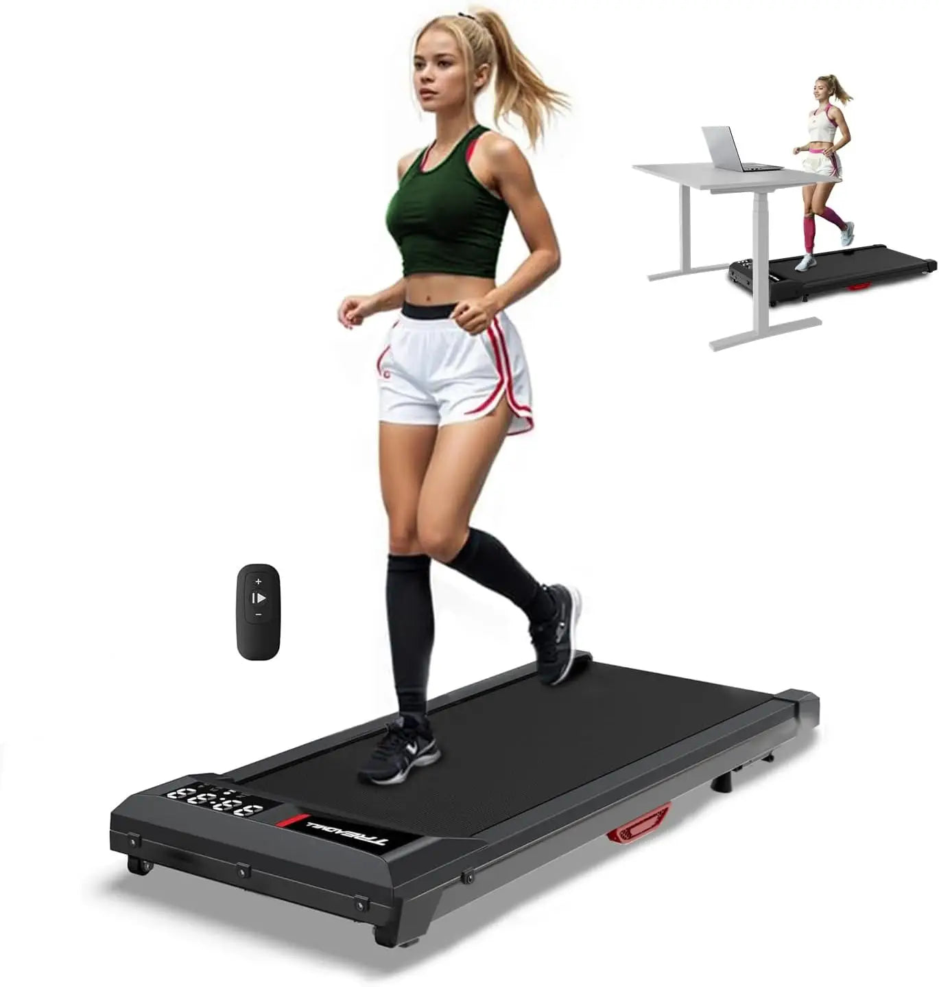 0.6-3.8 MPH Speed, 2.5HP Under Desk Treadmill with Remote Control, Compact Design, LED Display, 300 lbs Max Weight Capacity