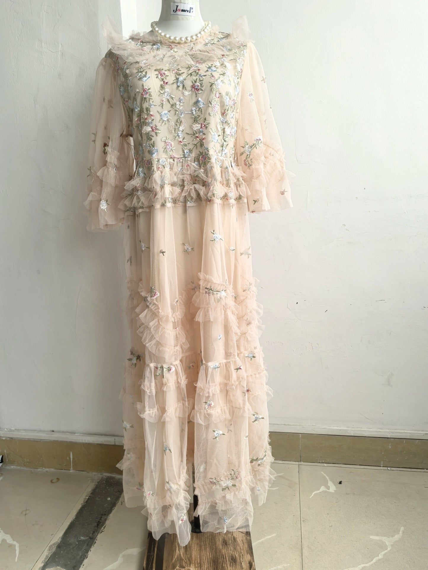 Runway Luxury Long Dresses Women 2025 Summer Holiday Embroidery Flower Ruffles Midi Party Evening Dress Lady Prom Vestidos