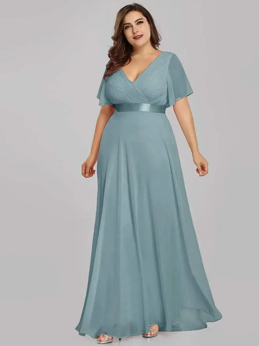 Prom Dresses Plus Size Evening Dresses Long Elegant A Line V Neck Ruffles Chiffon Formal Wedding Party Dress Robe De Soiree