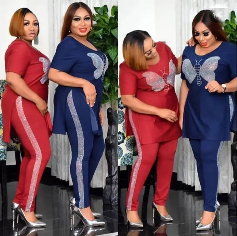 HGTE Velvet 2 Piece Set Women African Clothes Autumn Winter Africa Clothing Plus Size High Quality Fashion Suit African Dresses
