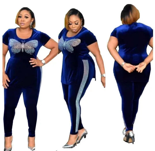 HGTE Velvet 2 Piece Set Women African Clothes Autumn Winter Africa Clothing Plus Size High Quality Fashion Suit African Dresses