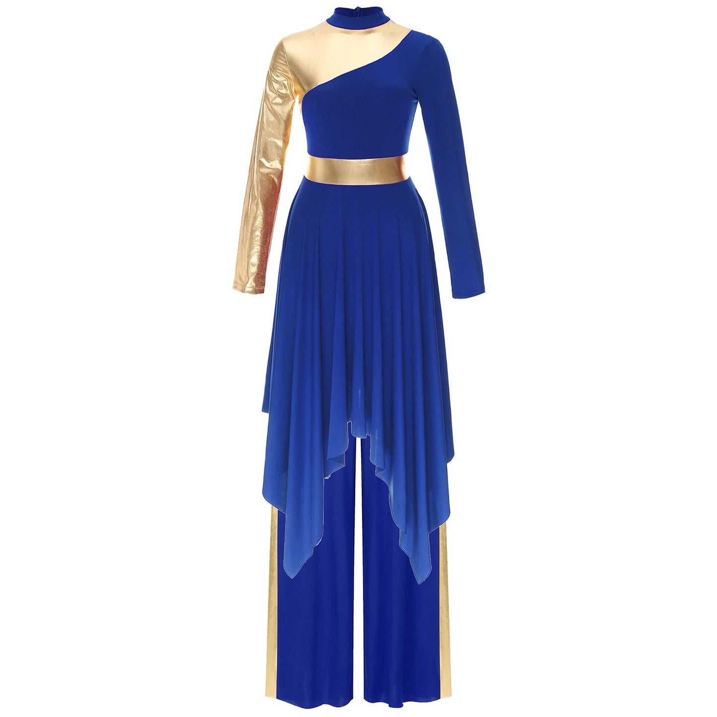 Women's Praise Dance Outfit Color Block Worship Dance Dress with Wide-Leg Pants Church Liturgical Stage Performance Dancewear