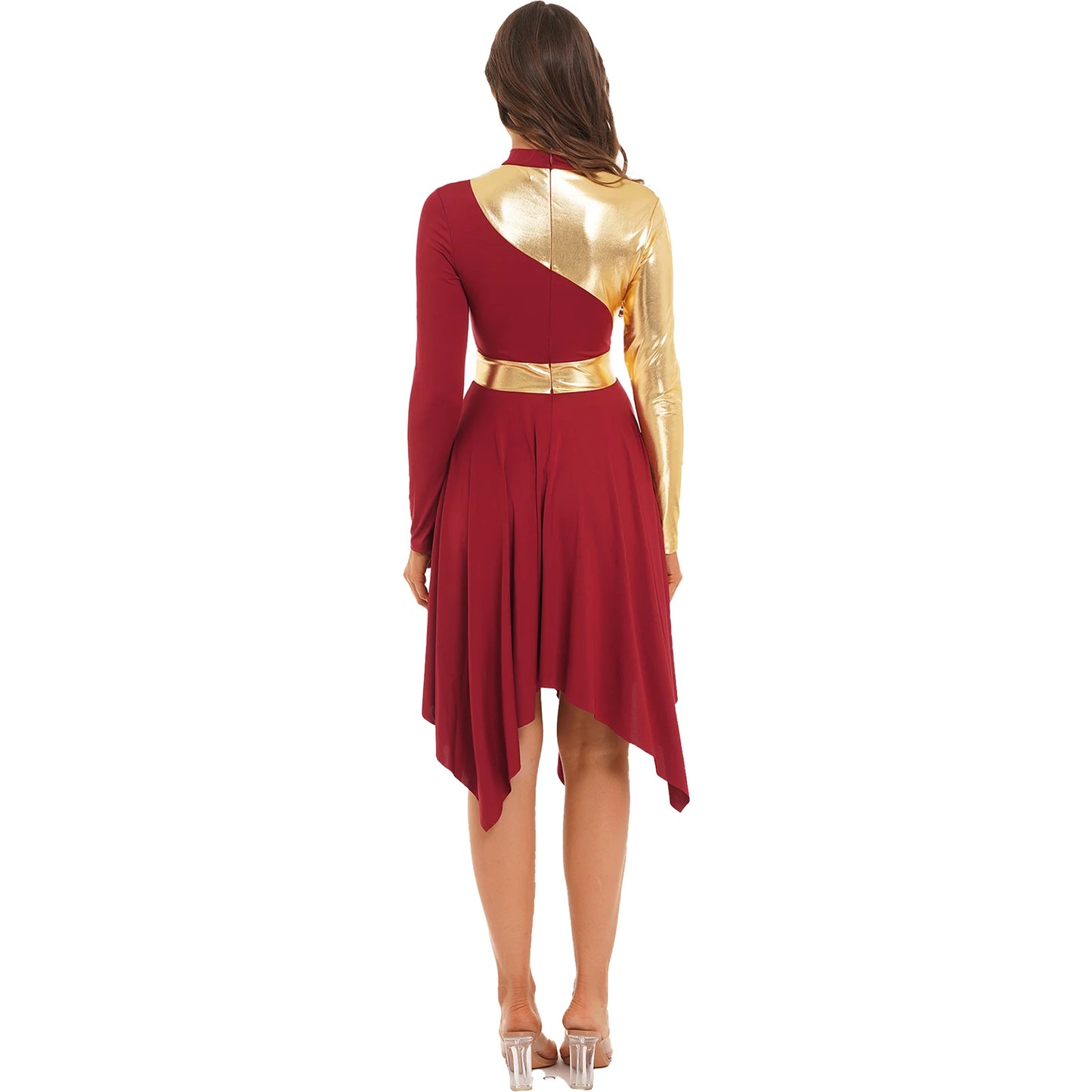 Women's Praise Dance Outfit Color Block Worship Dance Dress with Wide-Leg Pants Church Liturgical Stage Performance Dancewear