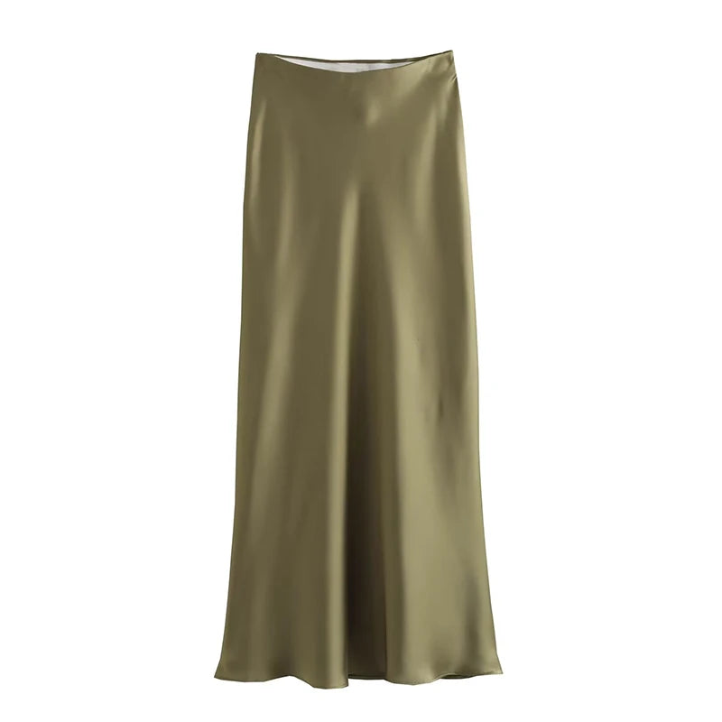 Spring 2025 Women Midi Skirts Fashion Temperament Casual Versatile High Waist Skirts Women Elastic Waist Skirts