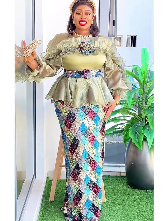 Evening Dresses for Women African Luxury Sequin Gown Elegant Turkey Wedding Party Long Dress Ankara Ladies Clothing