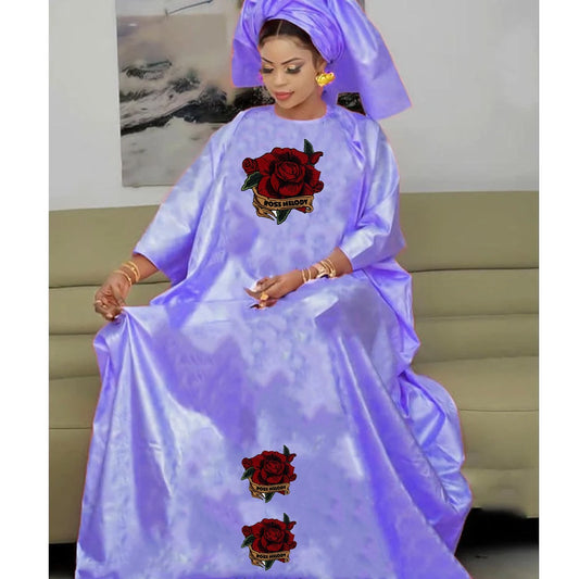 Turkey Dresses For Women African Designer Bazin Riche Evening Gowns Large Size Pink Basin Headscarf With Dashiki Robe Cloth