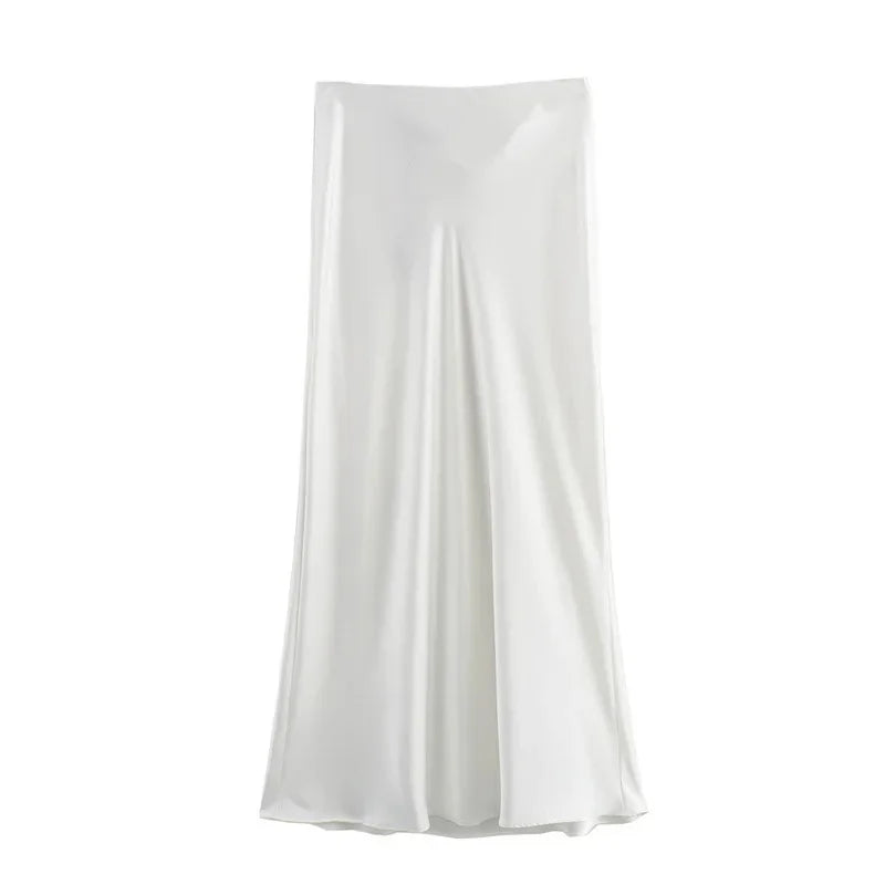 SAW Fast Selling Women's Clothing French Style Long Skirt High Waist Satin-Like Silk Sensation Independent Station Skirt