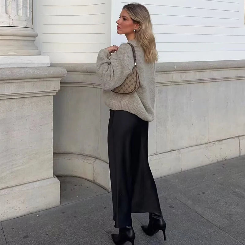 Spring 2025 Women Midi Skirts Fashion Temperament Casual Versatile High Waist Skirts Women Elastic Waist Skirts