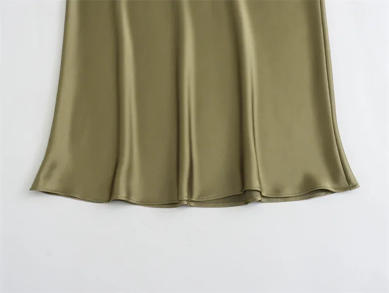 SAW Fast Selling Women's Clothing French Style Long Skirt High Waist Satin-Like Silk Sensation Independent Station Skirt