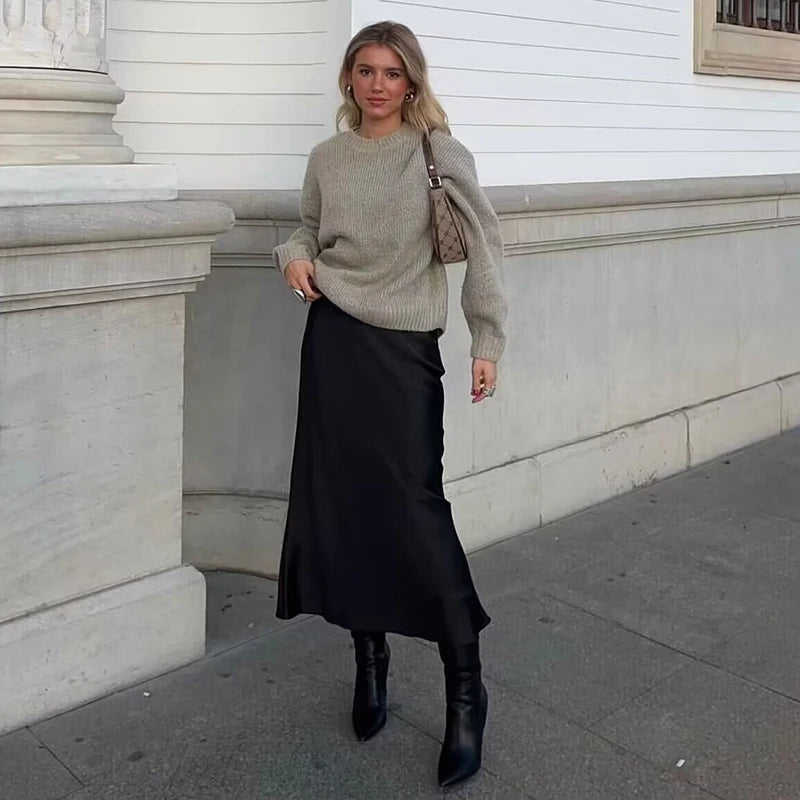 Spring 2025 Women Midi Skirts Fashion Temperament Casual Versatile High Waist Skirts Women Elastic Waist Skirts
