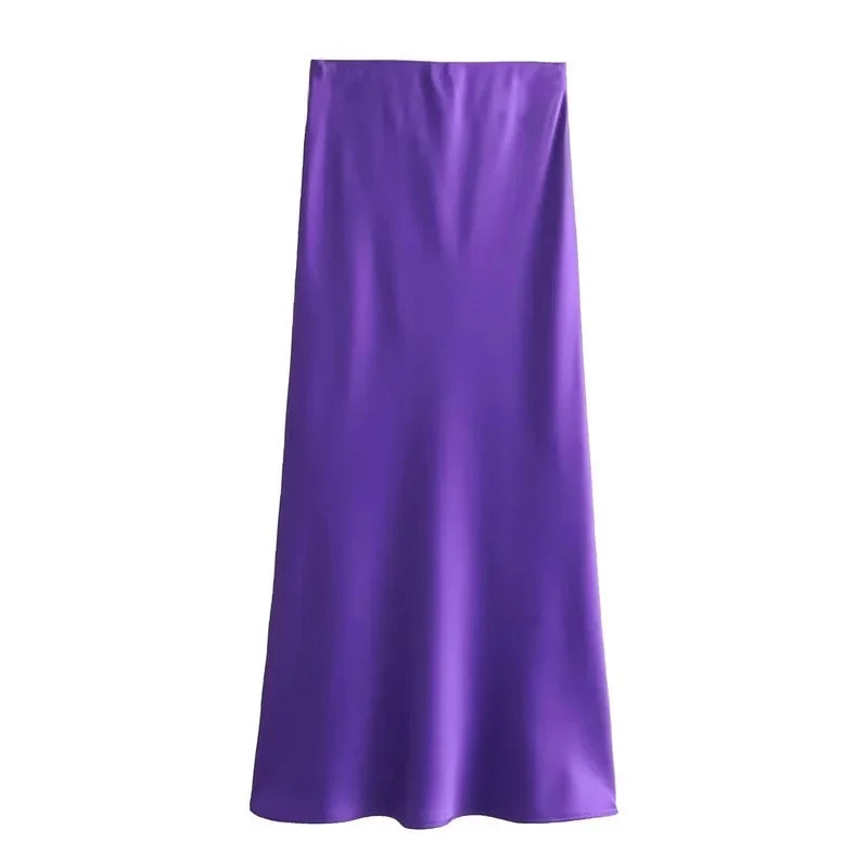 SAW Fast Selling Women's Clothing French Style Long Skirt High Waist Satin-Like Silk Sensation Independent Station Skirt