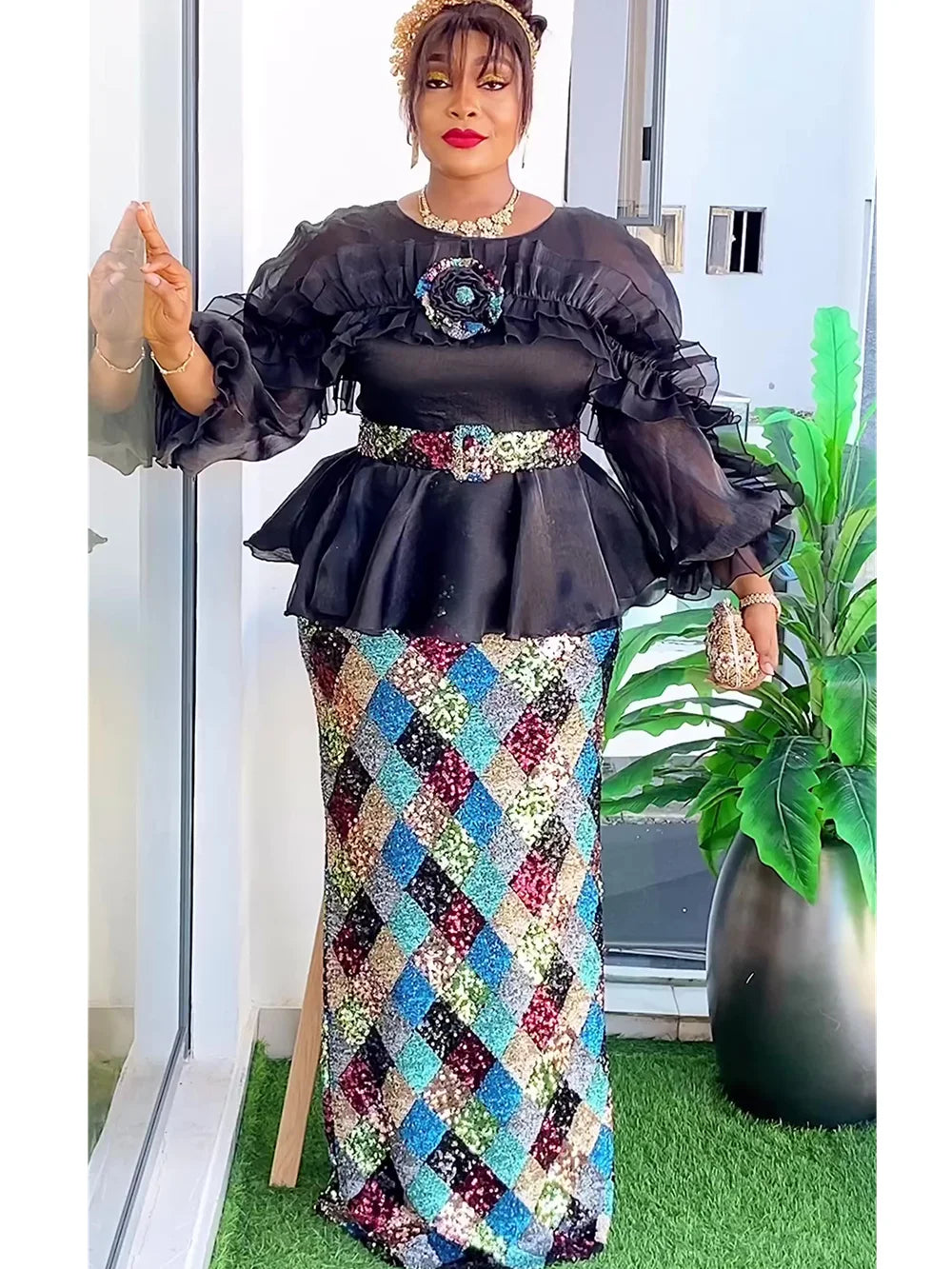 Evening Dresses for Women African Luxury Sequin Gown Elegant Turkey Wedding Party Long Dress Ankara Ladies Clothing