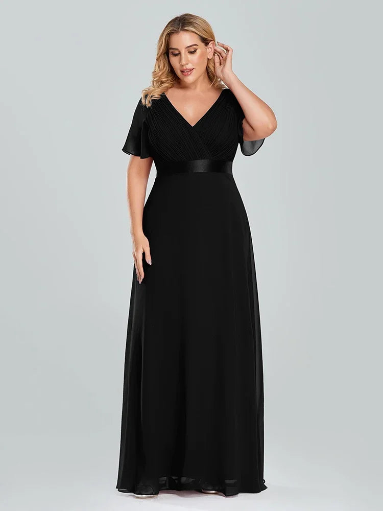Prom Dresses Plus Size Evening Dresses Long  Elegant A Line V Neck Ruffles Chiffon Formal Wedding Party Dress Robe De Soiree