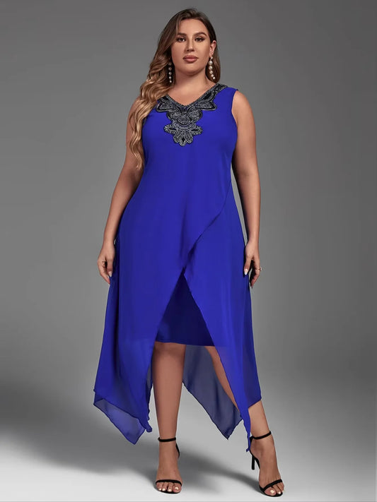 Dress for Women Elegant Mesh Irregular Slim Long Dress 2025 Summer Casual Sleeveless Evening Party Dress 2XL 3XL 4XL