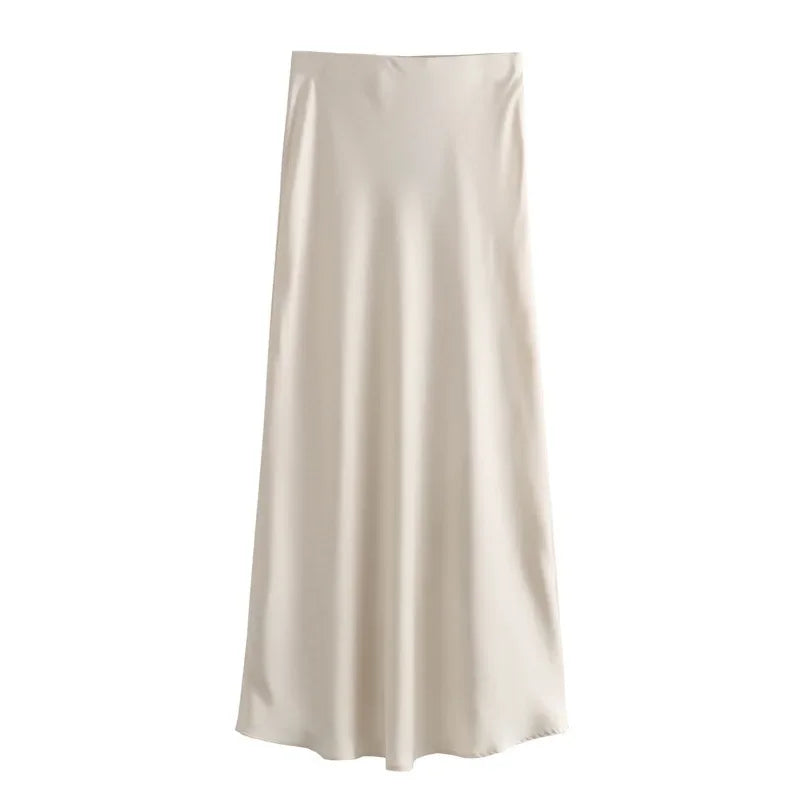 SAW Fast Selling Women's Clothing French Style Long Skirt High Waist Satin-Like Silk Sensation Independent Station Skirt