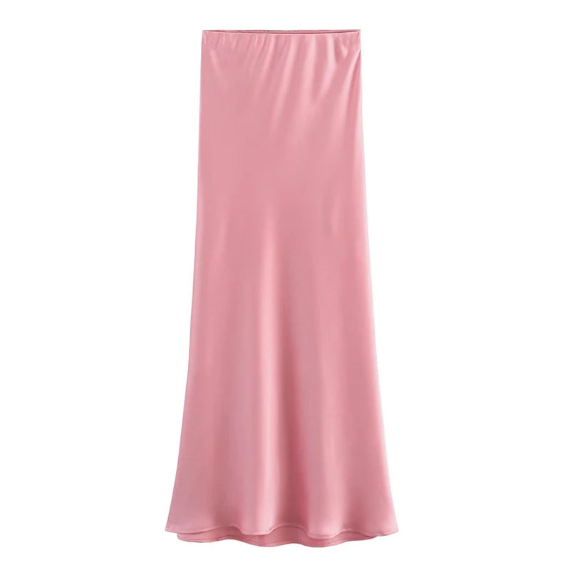 Spring 2025 Women Midi Skirts Fashion Temperament Casual Versatile High Waist Skirts Women Elastic Waist Skirts