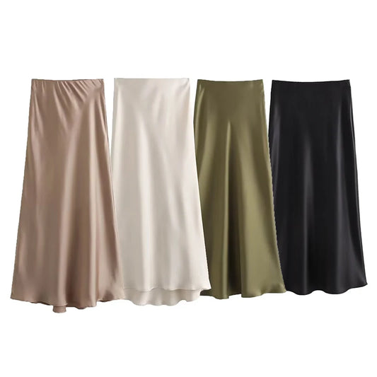 Spring 2025 Women Midi Skirts Fashion Temperament Casual Versatile High Waist Skirts Women Elastic Waist Skirts