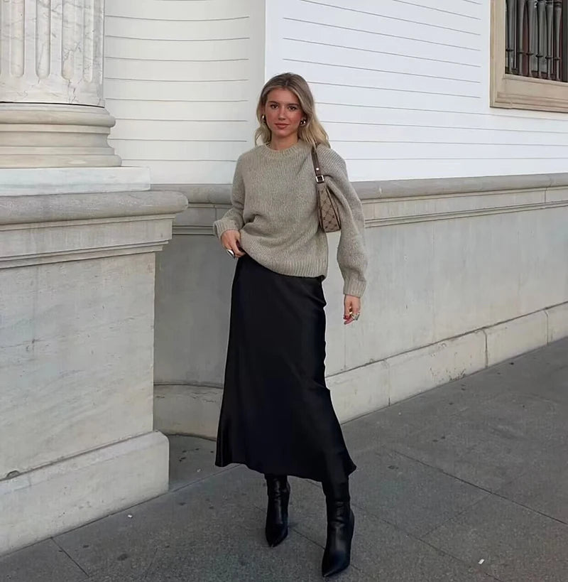 Spring 2025 Women Midi Skirts Fashion Temperament Casual Versatile High Waist Skirts Women Elastic Waist Skirts